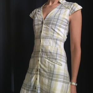 Short sleeved plaid cotton shirt dress, a-line.